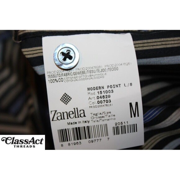Zanella Mens Shirt Multi Color Striped Button Down Cotton Modern Point Italy M - Picture 8 of 8